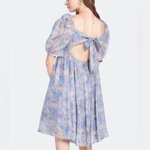 En Saison Octavia Blue Purple floral mini dress back tie size large